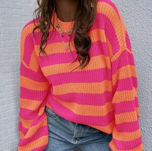 Essnce Striped Pattern Drop Shoulder Sweater